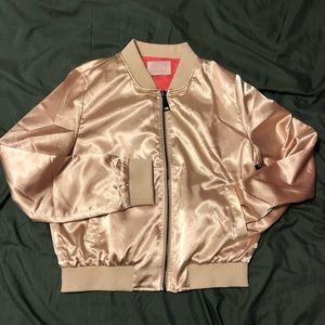 SHINY ROSE GOLD BOMBER JACKET